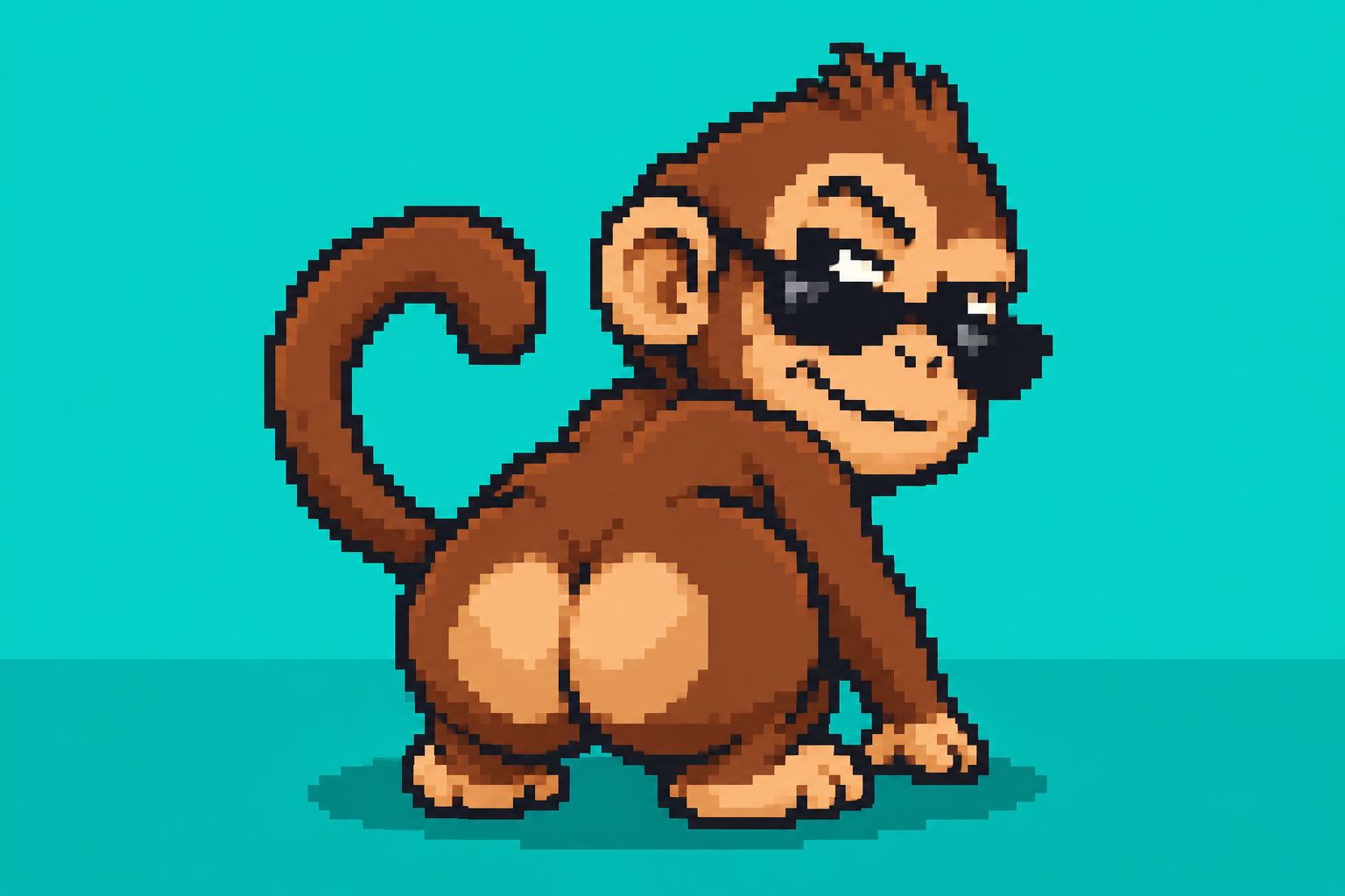Pixel art monkey in sunglasses looking back over its shoulder